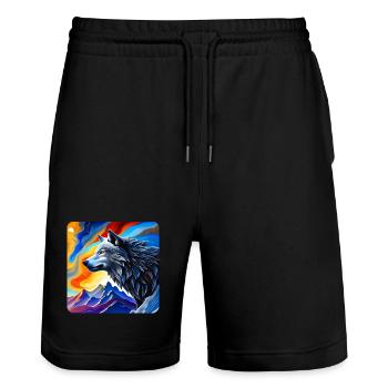 Spirit Animal Wolf - Stanley/Stella Unisex Bio Joggingshorts Trainer  - Schwarz - Vorne - Nik (191cm) & Marisol (170cm)