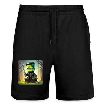 Cute little green monster - Stanley/Stella Trainer Unisex Organic Jogging Shorts - black - Front - Nik (191cm) & Marisol (170cm)
