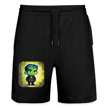 Cute little green monster - Stanley/Stella Trainer Unisex Organic Jogging Shorts - black - Front - Nik (191cm) & Marisol (170cm)