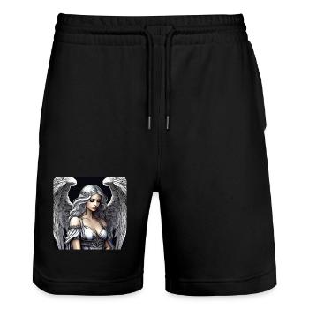 Ange solitaire - Short de jogging bio TRAINER Stanley/Stella unisexe - noir - Devant - Nik (191cm) & Marisol (170cm)