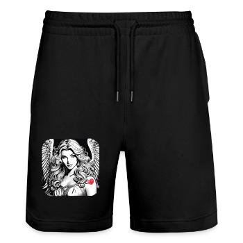 Ange avec tatouage de coeur rouge - Short de jogging bio TRAINER Stanley/Stella unisexe - noir - Devant - Nik (191cm) & Marisol (170cm)