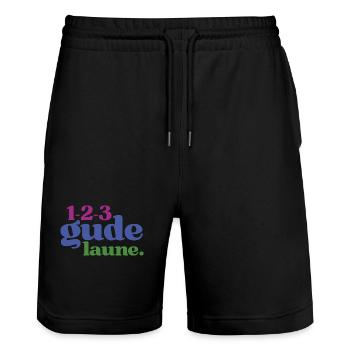 123 Gude Laune - Spruchmotiv für gute Laune - Stanley/Stella Unisex Bio Joggingshorts Trainer  - Schwarz - Vorne - Nik (191cm) & Marisol (170cm)
