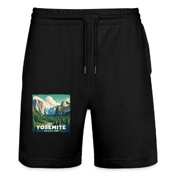 Yosemite National Park, Mountains, Forest, Nature USA - Stanley/Stella Trainer Unisex Organic Jogging Shorts - black - Front - Nik (191cm) & Marisol (170cm)
