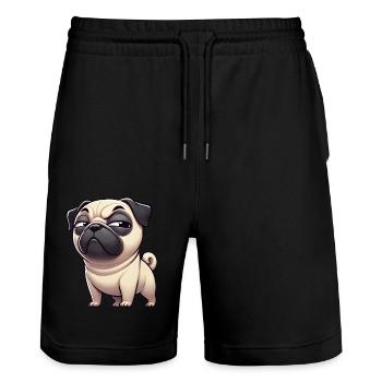 Skeptical Funny Pug Cartoon Dog - Stanley/Stella Trainer Unisex Organic Jogging Shorts - black - Front - Nik (191cm) & Marisol (170cm)