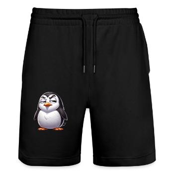 Skeptical Naughty Penguin Cartoon - Stanley/Stella Trainer Unisex Organic Jogging Shorts - black - Front - Nik (191cm) & Marisol (170cm)