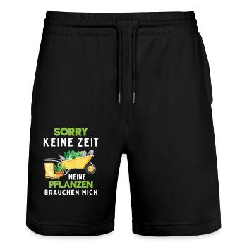 Sorry Keine Zeit Meine Pflanzen Needchen Mich - Stanley/Stella Unisex Bio Joggingshorts Trainer  - Schwarz - Vorne - Nik (191cm) & Marisol (170cm)
