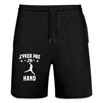 Je peux pas j'ai handball - Short de jogging bio TRAINER Stanley/Stella unisexe - noir - Devant - Nik (191cm) & Marisol (170cm)
