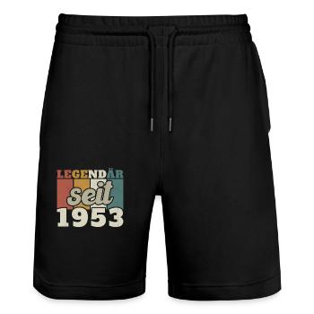 Legendär seit 1953 Geschenkidee zum Geburtstag - Stanley/Stella Unisex Bio Joggingshorts Trainer  - Schwarz - Vorne - Nik (191cm) & Marisol (170cm)