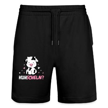 Kuh Kühe Bauer Landwirt Bauernhof Kalb Kälber Rind - Stanley/Stella Unisex Bio Joggingshorts Trainer  - Schwarz - Vorne - Nik (191cm) & Marisol (170cm)