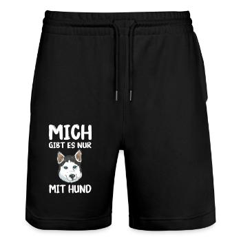 Husky Siberian Husky Hund - Stanley/Stella Unisex Bio Joggingshorts Trainer  - Schwarz - Vorne - Nik (191cm) & Marisol (170cm)