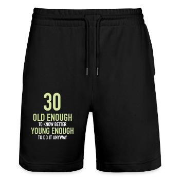 Gift 30 years birthday boy or girl - Stanley/Stella Trainer Unisex Organic Jogging Shorts - black - Front - Nik (191cm) & Marisol (170cm)