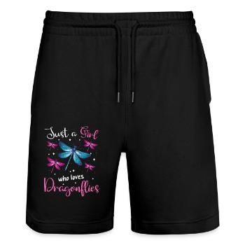 Libelle Libellen Insekten Natur - Stanley/Stella Unisex Bio Joggingshorts Trainer  - Schwarz - Vorne - Nik (191cm) & Marisol (170cm)