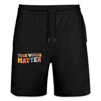Speech Therapist Speech Therapy Speech Therapy - Stanley/Stella Trainer Unisex Organic Jogging Shorts - black - Front - Nik (191cm) & Marisol (170cm)