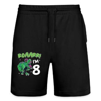 Geschenk 8 Jahre Geburtstagskind - Stanley/Stella Unisex Bio Joggingshorts Trainer  - Schwarz - Vorne - Nik (191cm) & Marisol (170cm)