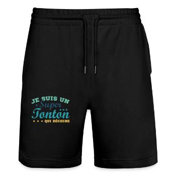 Je Suis Un Super Tonton Qui Déchire Cadeau Humour - Short de jogging bio TRAINER Stanley/Stella unisexe - noir - Devant - Nik (191cm) & Marisol (170cm)