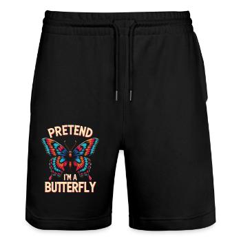 Schmetterling Monarchfalter Bunt Schmetterlinge - Stanley/Stella Unisex Bio Joggingshorts Trainer  - Schwarz - Vorne - Nik (191cm) & Marisol (170cm)