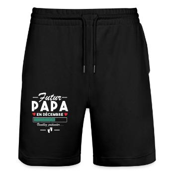 Homme Annonce Grossesse Futur Papa En décembre - Short de jogging bio TRAINER Stanley/Stella unisexe - noir - Devant - Nik (191cm) & Marisol (170cm)