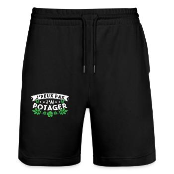 J'Peux pas J'ai Potager Cadeau De Jardinage Drole - Short de jogging bio TRAINER Stanley/Stella unisexe - noir - Devant - Nik (191cm) & Marisol (170cm)