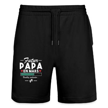 Annonce De Grossesse Papa Bébé Futur Papa En Mars - Short de jogging bio TRAINER Stanley/Stella unisexe - noir - Devant - Nik (191cm) & Marisol (170cm)