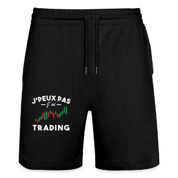 J'Peux Pas J'Ai Trading Métier Trader Humour - Short de jogging bio TRAINER Stanley/Stella unisexe - noir - Devant - Nik (191cm) & Marisol (170cm)