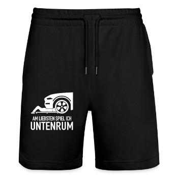 Mechanic Mechanic Workshop Car Mechanic - Stanley/Stella Trainer Unisex Organic Jogging Shorts - black - Front - Nik (191cm) & Marisol (170cm)