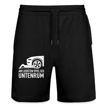 Mechanic Mechanic Workshop Car Mechanic - Stanley/Stella Trainer Unisex Organic Jogging Shorts - black - Front - Nik (191cm) & Marisol (170cm)
