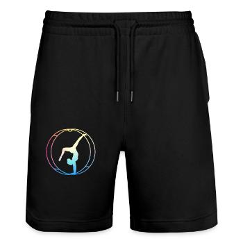 Rhönrad Turnen Gymnastik Rhönräder Wheel - Stanley/Stella Unisex Bio Joggingshorts Trainer  - Schwarz - Vorne - Nik (191cm) & Marisol (170cm)