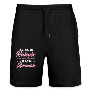 Râleuse Mais Adorable Cadeau Humour Personnalisé - Short de jogging bio TRAINER Stanley/Stella unisexe - noir - Devant - Nik (191cm) & Marisol (170cm)