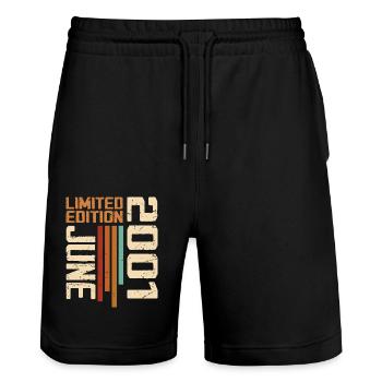June 2001 Birthday Gift June 2001 Retro 2001 - Stanley/Stella Trainer Unisex Organic Jogging Shorts - black - Front - Nik (191cm) & Marisol (170cm)