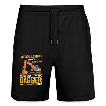 Baggerfahrer Bauarbeiter Baustelle Baumaschine - Stanley/Stella Unisex Bio Joggingshorts Trainer  - Schwarz - Vorne - Nik (191cm) & Marisol (170cm)