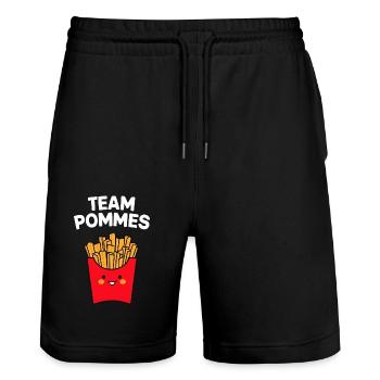 French fries, fries, fast food - Stanley/Stella Trainer Unisex Organic Jogging Shorts - black - Front - Nik (191cm) & Marisol (170cm)