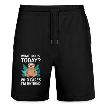 Rentner Ruhestand Rente Pensionierung - Stanley/Stella Unisex Bio Joggingshorts Trainer  - Schwarz - Vorne - Nik (191cm) & Marisol (170cm)