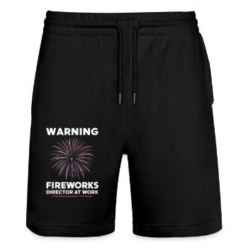 Pyrotechniker Feuerwerk Pyrotechnik - Stanley/Stella Unisex Bio Joggingshorts Trainer  - Schwarz - Vorne - Nik (191cm) & Marisol (170cm)