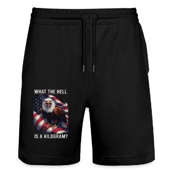 Funny, sarcasm, sarcastic humor, irony - Stanley/Stella Trainer Unisex Organic Jogging Shorts - black - Front - Nik (191cm) & Marisol (170cm)