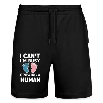 Schwangerschaft Schwanger Geburt - Stanley/Stella Unisex Bio Joggingshorts Trainer  - Schwarz - Vorne - Nik (191cm) & Marisol (170cm)
