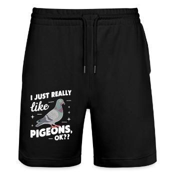 Pigeon Pigeons Animal Oiseau - Short de jogging bio TRAINER Stanley/Stella unisexe - noir - Devant - Nik (191cm) & Marisol (170cm)