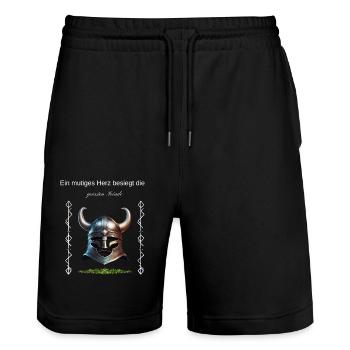 Wikinger Spruchshirt - Stanley/Stella Unisex Bio Joggingshorts Trainer  - Schwarz - Vorne - Nik (191cm) & Marisol (170cm)