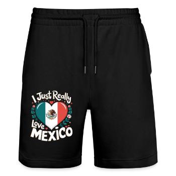 Mexiko Mexico Mexikanisch Spanisch - Stanley/Stella Unisex Bio Joggingshorts Trainer  - Schwarz - Vorne - Nik (191cm) & Marisol (170cm)
