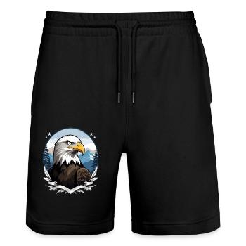 Bald eagle - Stanley/Stella Trainer Unisex Organic Jogging Shorts - black - Front - Nik (191cm) & Marisol (170cm)