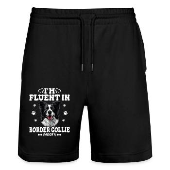 Parler Border Collie Humour Chien Border Collie - Short de jogging bio TRAINER Stanley/Stella unisexe - noir - Devant - Nik (191cm) & Marisol (170cm)