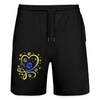 Buntes Herz mit Pfötchen und Sternen - Stanley/Stella Unisex Bio Joggingshorts Trainer  - Schwarz - Vorne - Nik (191cm) & Marisol (170cm)