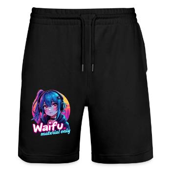 WAIFU MATERIAL ONLY - VAPORWAVE GAMERGIRL - Stanley/Stella Unisex Bio Joggingshorts Trainer  - Schwarz - Vorne - Nik (191cm) & Marisol (170cm)