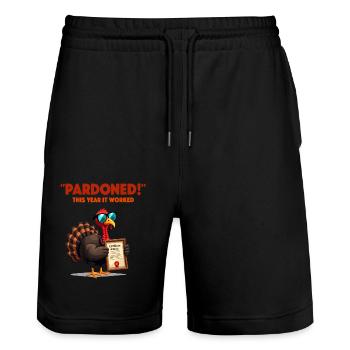 Pardoned Turkey - Stanley/Stella Trainer Unisex Organic Jogging Shorts - black - Front - Nik (191cm) & Marisol (170cm)