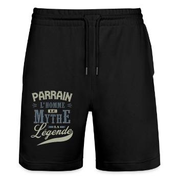PARRAIN L'homme le mythe la légende idée cadeau - Short de jogging bio TRAINER Stanley/Stella unisexe - noir - Devant - Nik (191cm) & Marisol (170cm)