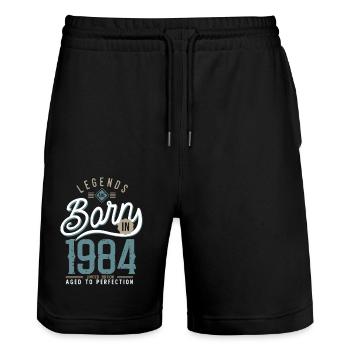 Legenden werden geboren 1984 Jubiläum - Stanley/Stella Unisex Bio Joggingshorts Trainer  - Schwarz - Vorne - Nik (191cm) & Marisol (170cm)
