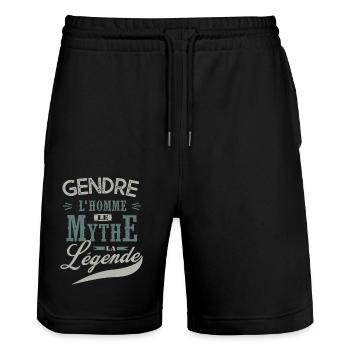 gendre l' homme le mythe la légende cadeau gendre - Short de jogging bio TRAINER Stanley/Stella unisexe - noir - Devant - Nik (191cm) & Marisol (170cm)