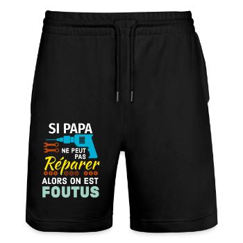 Papa réparateur - Short de jogging bio TRAINER Stanley/Stella unisexe - noir - Devant - Nik (191cm) & Marisol (170cm)
