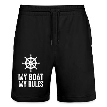 My Boat My Rules Mon bateau mes règles capitaine - Short de jogging bio TRAINER Stanley/Stella unisexe - noir - Devant - Nik (191cm) & Marisol (170cm)