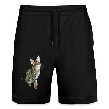 Tabby - Stanley/Stella Trainer Unisex Organic Jogging Shorts - black - Front - Nik (191cm) & Marisol (170cm)