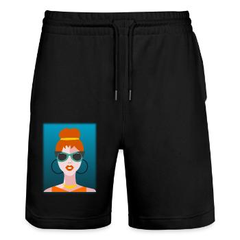 EHEFRAU. TOCHTER. JUGENDLICHER. FRAUENTAG - Stanley/Stella Unisex Bio Joggingshorts Trainer  - Schwarz - Vorne - Nik (191cm) & Marisol (170cm)